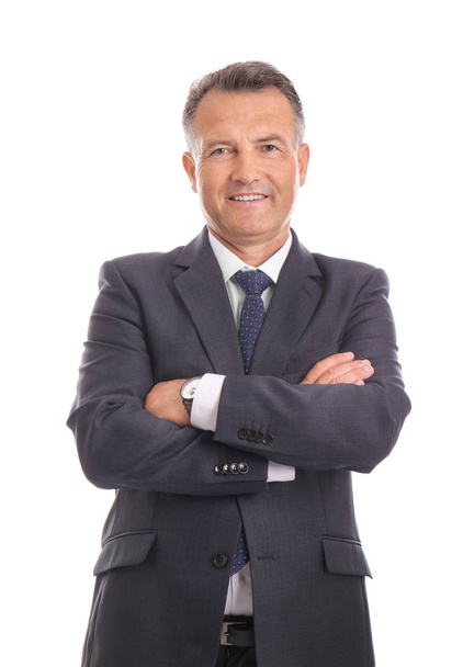 Mature businessman on white background - Фото, зображення