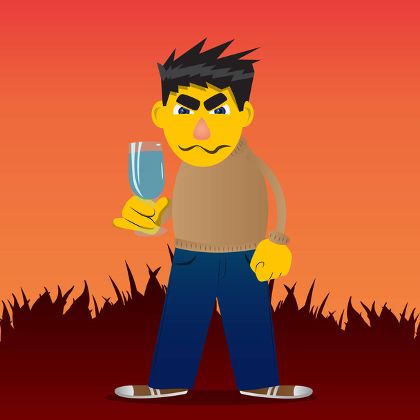 Yellow man holding a glass of champagne. Vector cartoon illustration. - Vector, Image