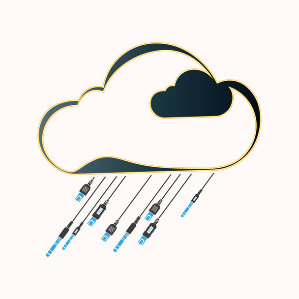 Computer cloud of dark color with a golden frame with rain. - Vector, Image