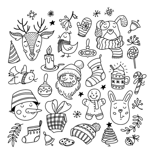 Collection of Chrismas doodles, characters, things - Vector, imagen