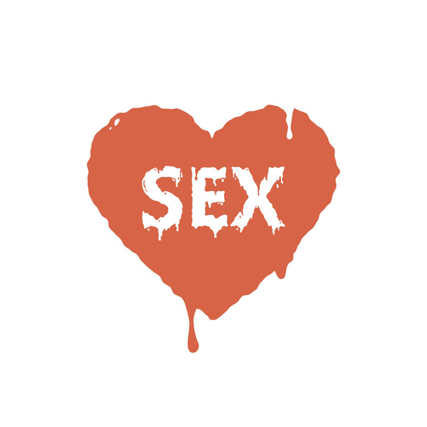 farbige flache Kunst Illustration der aktuellen Farbe Herz mit dem Wort Sex - Vektor, Bild