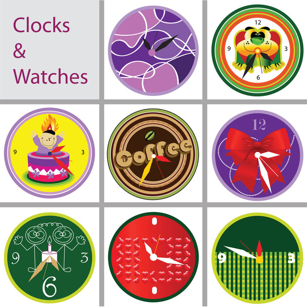 векторний набір барвистих годинників, різний векторний дизайн для годинників, векторний набір різних барвистих годинників, дизайн для годинників, векторний годинник обличчя, легка зміна часу, годинник з кордонами всередині
 - Вектор, зображення