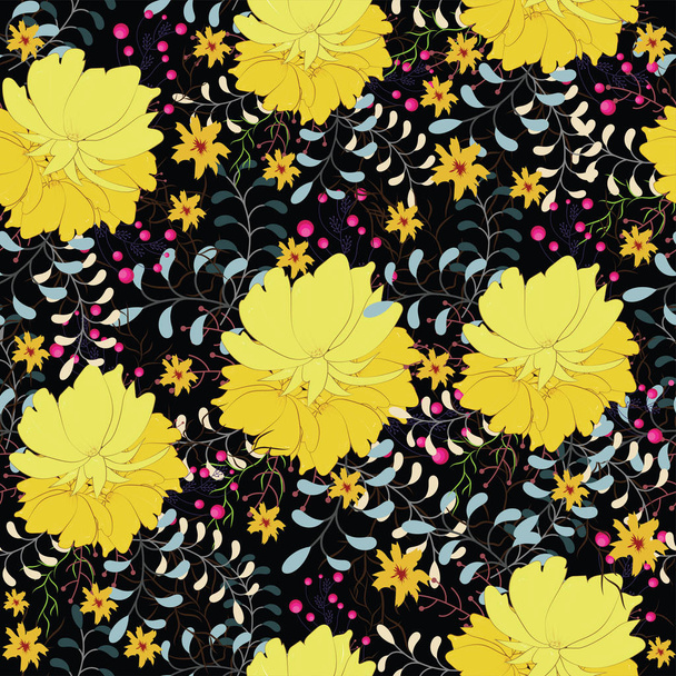 Seamless floral pattern background with yellow flower. - Вектор,изображение