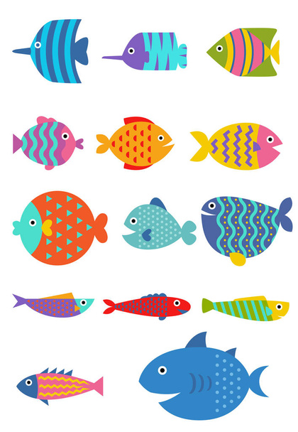 Cute fish Vector Flat set icon - Vecteur, image