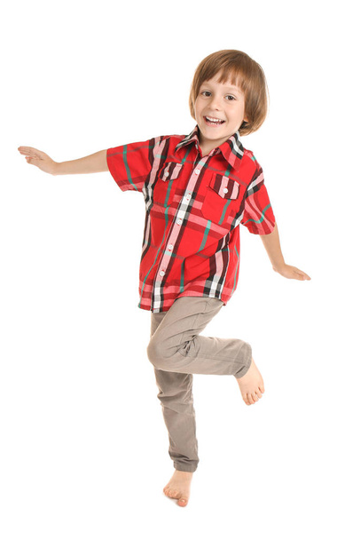Позитивний маленький хлопчик на білому тлі
 - Фото, зображення