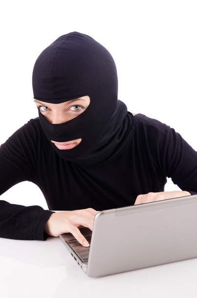 hacker s počítačem nosit kuklu - Fotografie, Obrázek