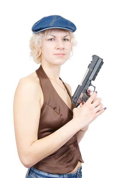 Shot of a beautiful girl holding gun - Фото, зображення