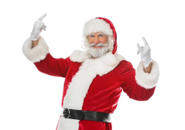 Portret van koele Santa Claus op witte achtergrond - Foto, afbeelding