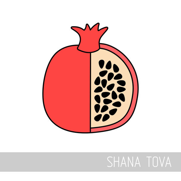 Granat. rosh hashanah Ikone. shana tova. frohes und süßes neues Jahr auf hebräisch - Vektor, Bild