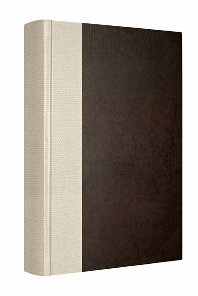 Καφέ χοντρό βιβλίο που απομονώνονται σε λευκό φόντο. Σπονδυλικής στήλης που είναι καλυμμένο με ύφασμα υλικού - Φωτογραφία, εικόνα