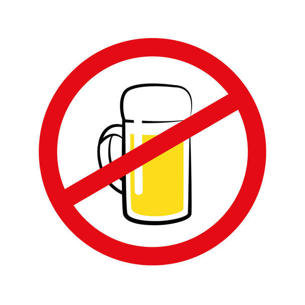 No alcohol sign prohibiting alcohol red forbidden symbol with beer mug - Vector, Image