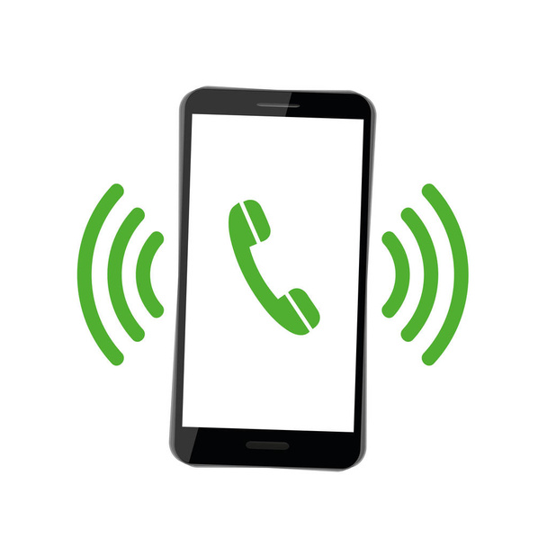 schwarzes Smartphone-Handy klingelt grüner Telefonhörer - Vektor, Bild