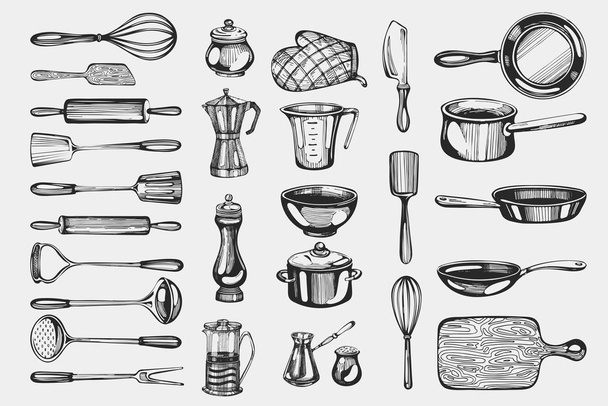 Vektor-Set mit handgezeichneten Kochsymbolen - Vektor, Bild