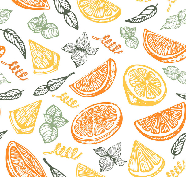 Seamless pattern with orange, mint and lemon - ベクター画像