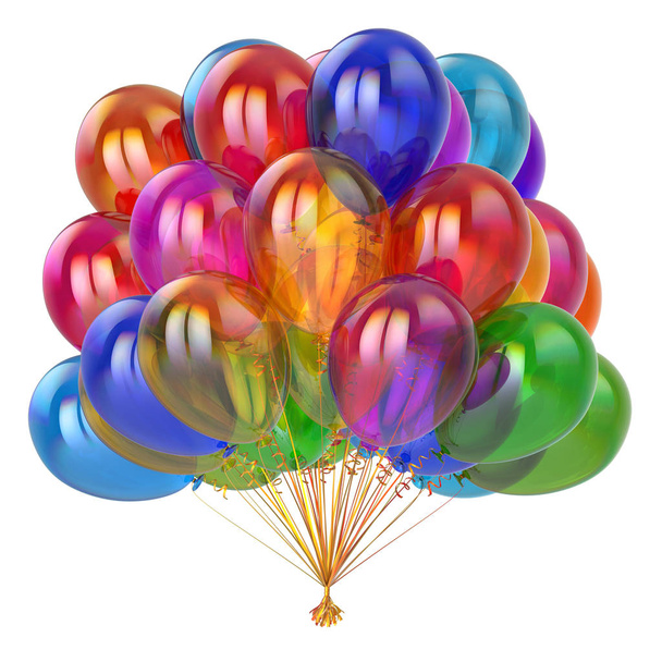 balloon multicolored bunch colorful. party, celebration cheefrul symbol. 3d illustration - Foto, Imagem