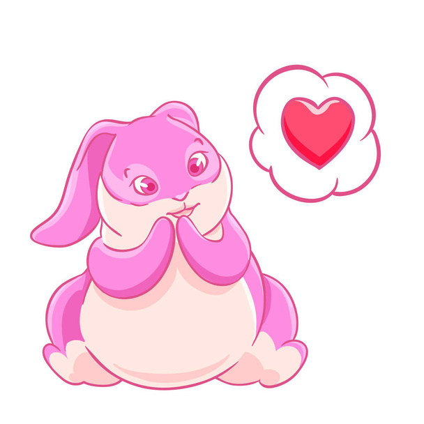 Funny love pink Bunny is surprised hearts. Vector illustration.T-shirt print. Greeting card. - Διάνυσμα, εικόνα
