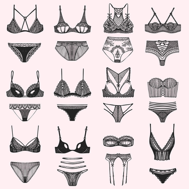 Vector collection of lingerie. Hand drawn illustrations. - Vektor, obrázek