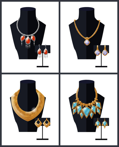Jewelry Set Necklaces Earrings Precious Stones - Vector, Imagen