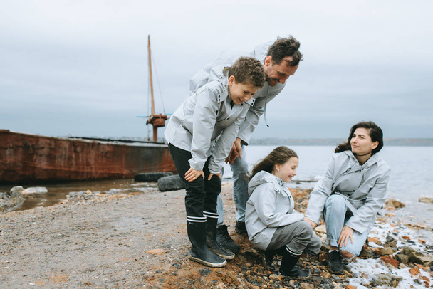 family fun near the sea on a boat background - Foto, Bild