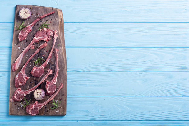 Raw ribs or rack of lamb and ingridient . Food background - Фото, зображення