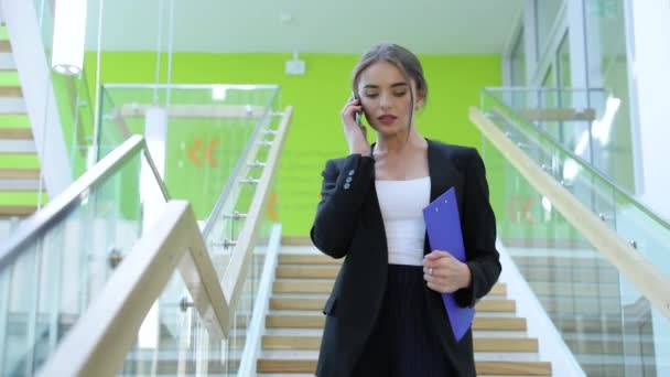 Call. Business Woman Talking On Mobile Phone At Office Center - Video, Çekim