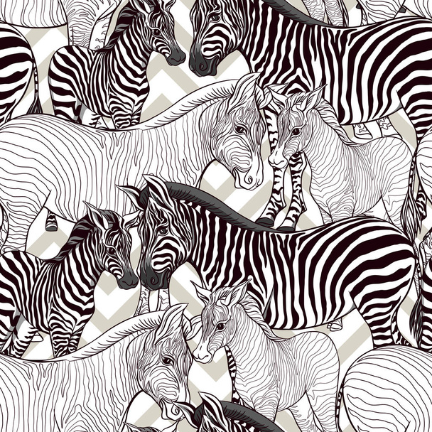 Seamless pattern, background  with adult zebra  and zebra cub. Vector illustration.   - Wektor, obraz