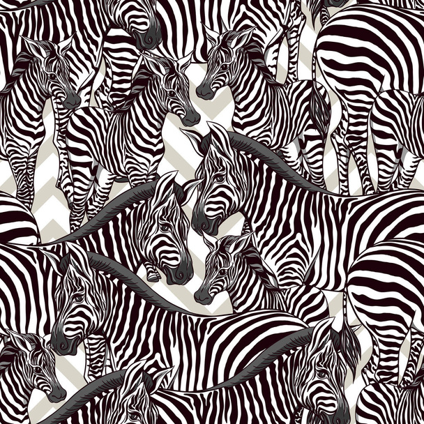 Seamless pattern, background  with adult zebra  and zebra cub. Vector illustration.   - Vektor, Bild