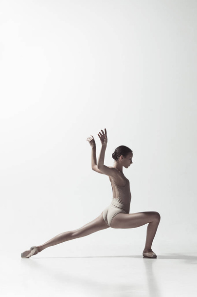 Ballerina. Young graceful female ballet dancer dancing isolated on white. Beauty of classic ballet. - 写真・画像