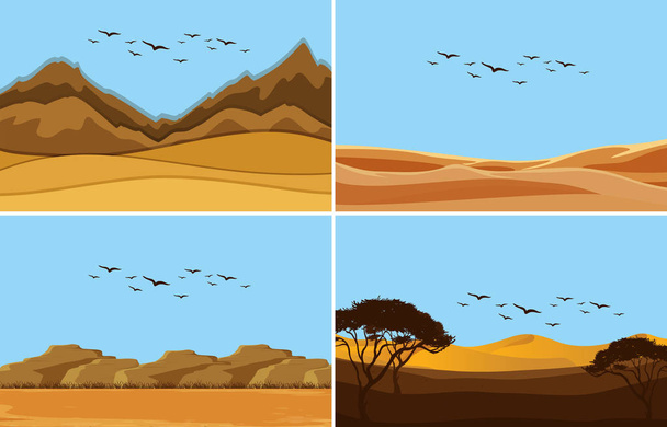 砂漠の風景の設定イラスト - ベクター画像