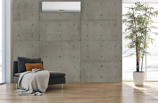 Modern parlak iç daire Salon Klima illüstrasyon 3d işleme bilgisayar ile görüntü oluşturulan - Fotoğraf, Görsel