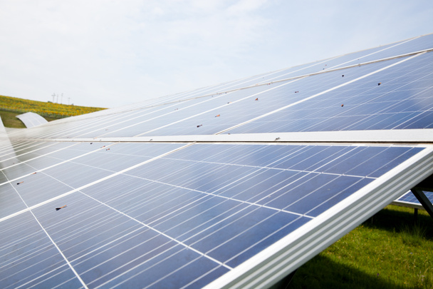 solar panels with the sunny sky. Blue solar panels. background of photovoltaic modules for renewable energy. - Valokuva, kuva