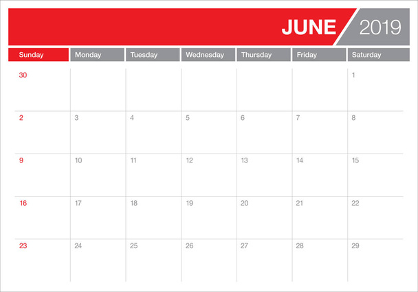 Juni 2019 Tischkalender Vektor-Illustration, einfaches und sauberes Design. - Vektor, Bild