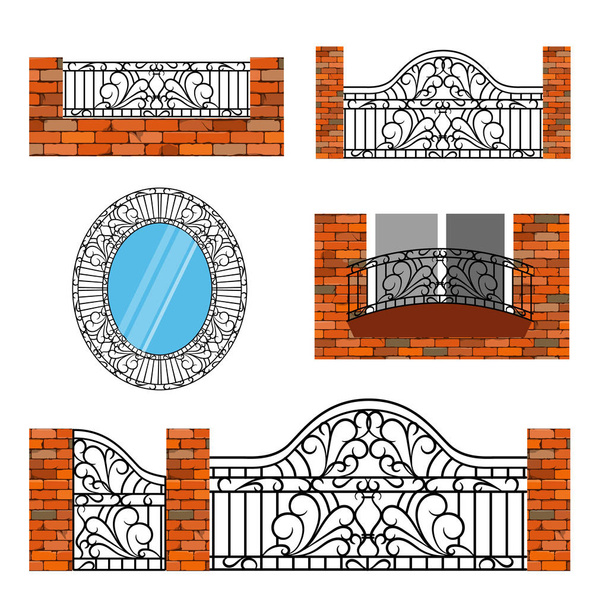 geschmiedete Metallelemente mit Ornamenten. für Stahlzaun, Tore und dekorativen Balkon. Vektorillustration - Vektor, Bild