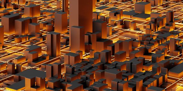 Techno méga ville ; concepts technologiques urbains et futuristes, rendu 3D original - Photo, image
