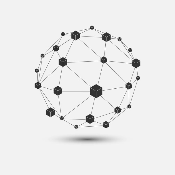 Geometrik ince çizgi stili Blockchain teknolojisi. Vektör bloğu zinciri simgeler veya logosu. - Vektör, Görsel