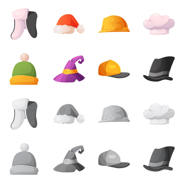 Vector illustration of headwear and cap symbol. Set of headwear and accessory stock vector illustration. - Vecteur, image