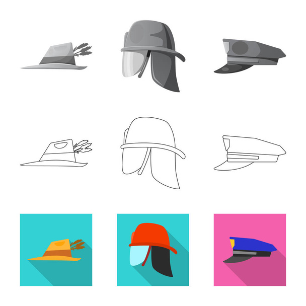 Vector illustration of headwear and cap symbol. Set of headwear and accessory vector icon for stock. - ベクター画像