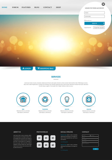 One Page Website Template, Simple and Clean Design with Blurred Header Design. Vector Illustration. - Vektör, Görsel