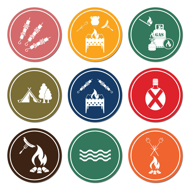 Set of travel and camping equipment icons. Vector illustration - Vektör, Görsel