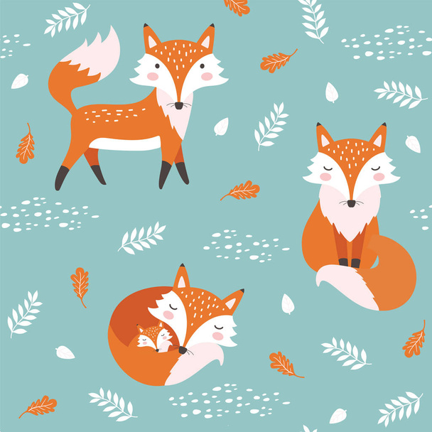 Naadloze patroon met schattige fox. Kinderachtig afdrukken. Vectorillustratie - Vector, afbeelding