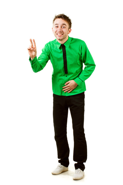 grappige kerel in groen shirt - Foto, afbeelding