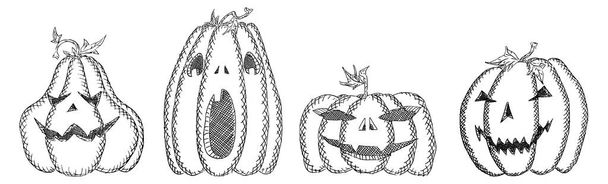 подборка грязных тыквенных эскизов на Хэллоуин на белом фоне. векторная иллюстрация
 - Вектор,изображение