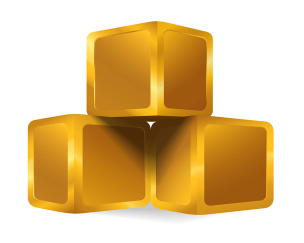 Isolated golden cube pyramid, gold 3d object (box, Goldmine) on white background, wealth business concept idea - ベクター画像