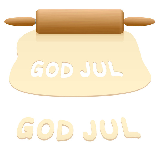 Merry Christmas cookies cut out from pastry dough saying GOD JUL in SWEDISH language. - Vector, Image