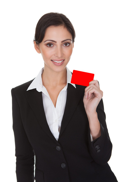 Smiling Businesswoman Holding Red Card - Foto, Bild