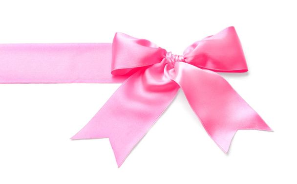 Pink ribbon with bow on white background - Photo, Image