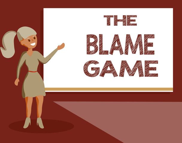 Käsikirjoitus: The Blame Game. Käsitteellä tarkoitetaan tilannetta, jossa ihmiset yrittävät syyttää toisiaan
 - Valokuva, kuva