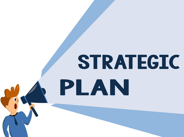Znak tekstowy pokazujący Plan Strategiczny. Fotografia konceptualna Proces definiowania strategii i podejmowania decyzji - Zdjęcie, obraz