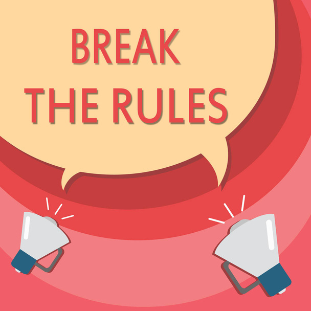 Break The Rules yazma el yazısı metin. Resmi kuralları ve kısıtlamaları karşı bir şeyler yapmak için anlam kavramı - Fotoğraf, Görsel