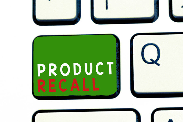 Σήμα κειμένου που δείχνει ανάκληση προϊόντος. Εννοιολογική φωτογραφία Αίτηση από μια εταιρεία να επιστρέψει το προϊόν λόγω κάποιου προβλήματος - Φωτογραφία, εικόνα